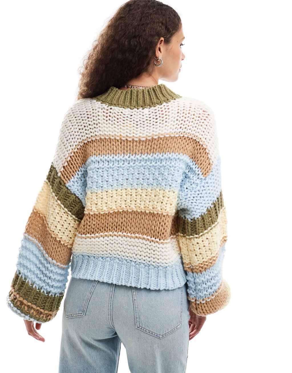 Emory Park chunky striped cardigan in multi Product Image