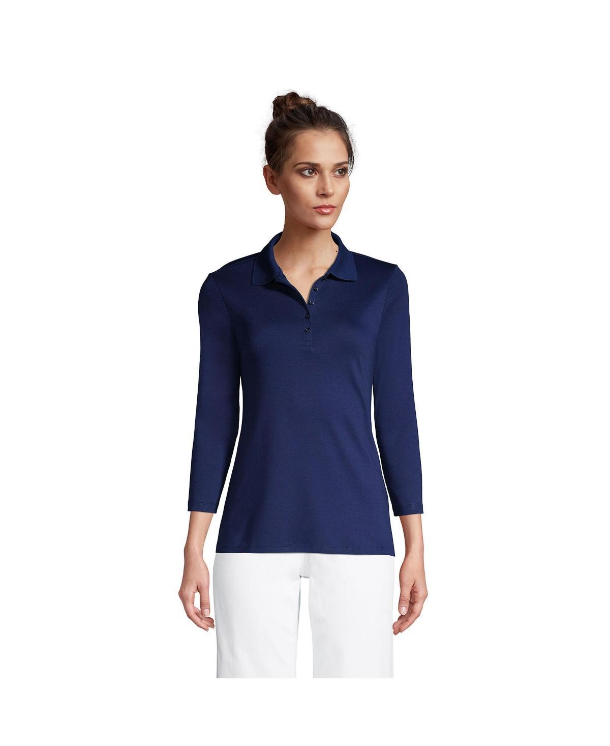 Lands End Womens 3/4 Sleeve Supima Cotton Polo Shirt Product Image