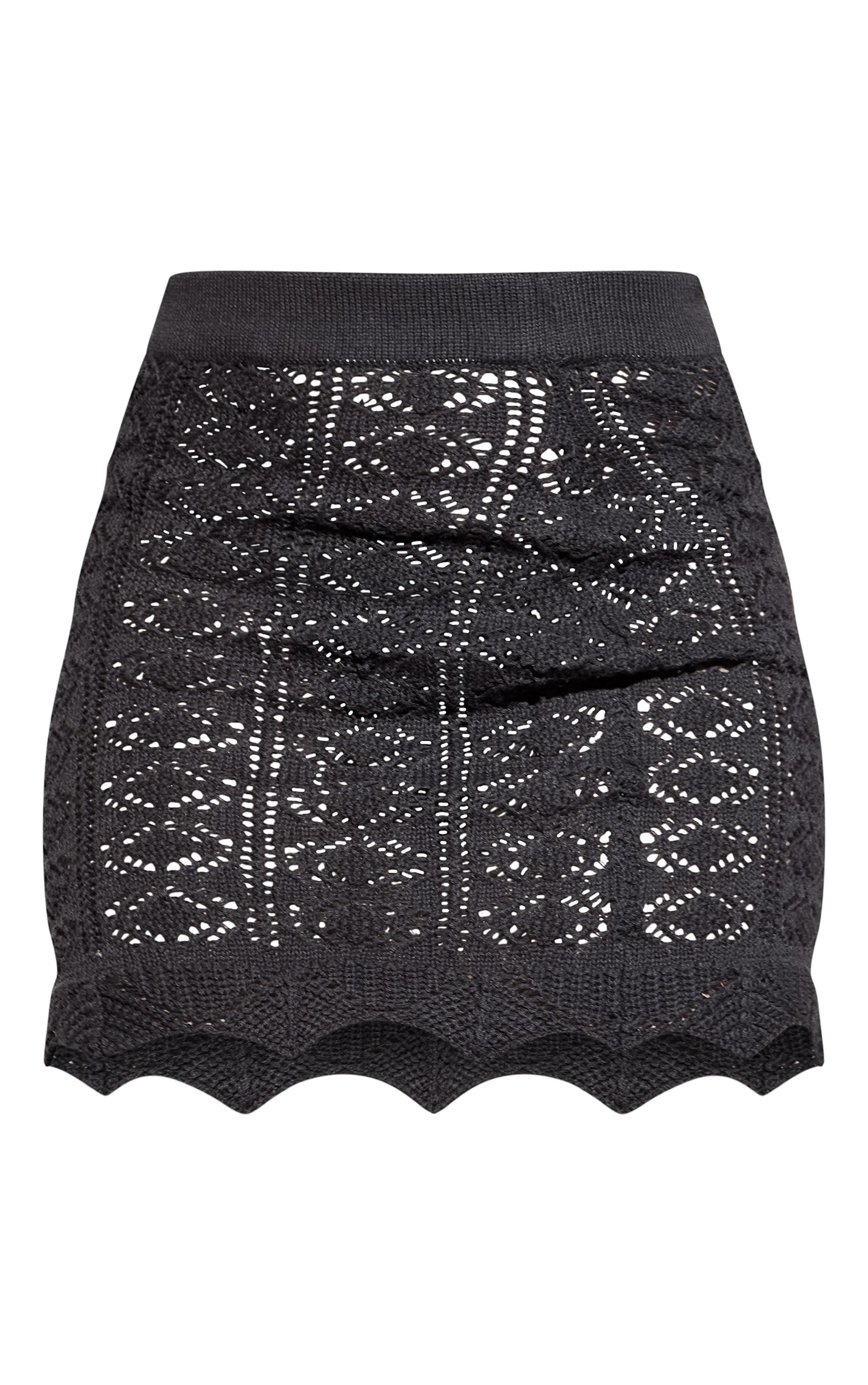 Black Contrast Crochet Knit Mini Skirt Product Image