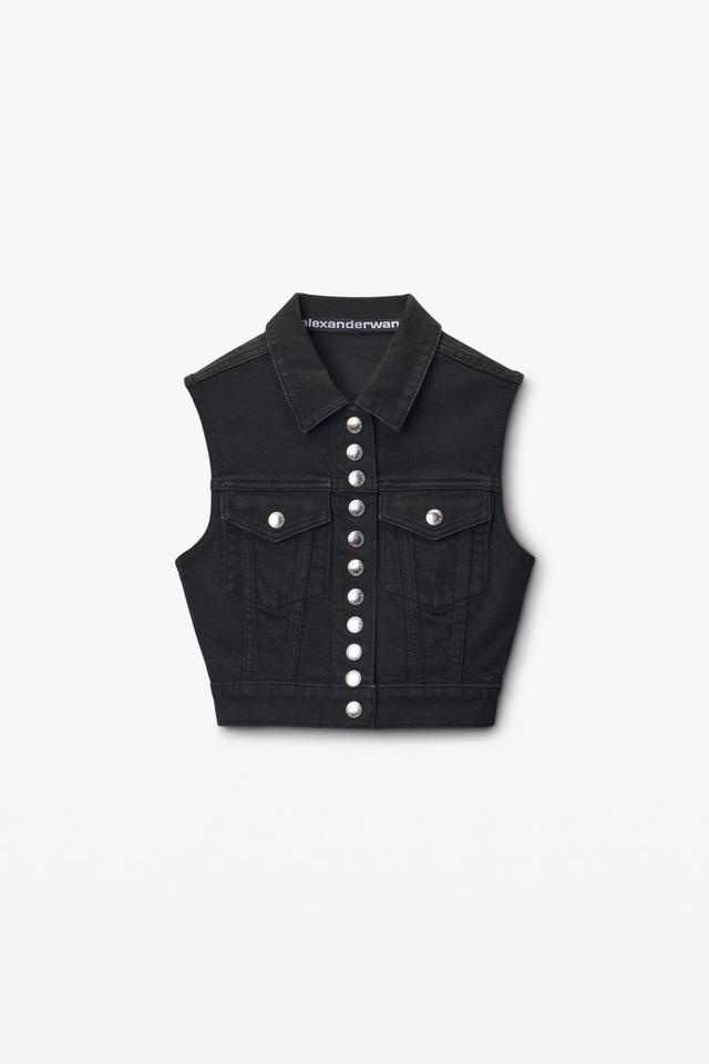 Cropped Trucker Vest In Comfort-stretch Denim Product Image