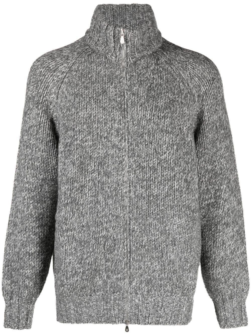 Raglan-sleeves Zip-up Cardigan In Grey Product Image