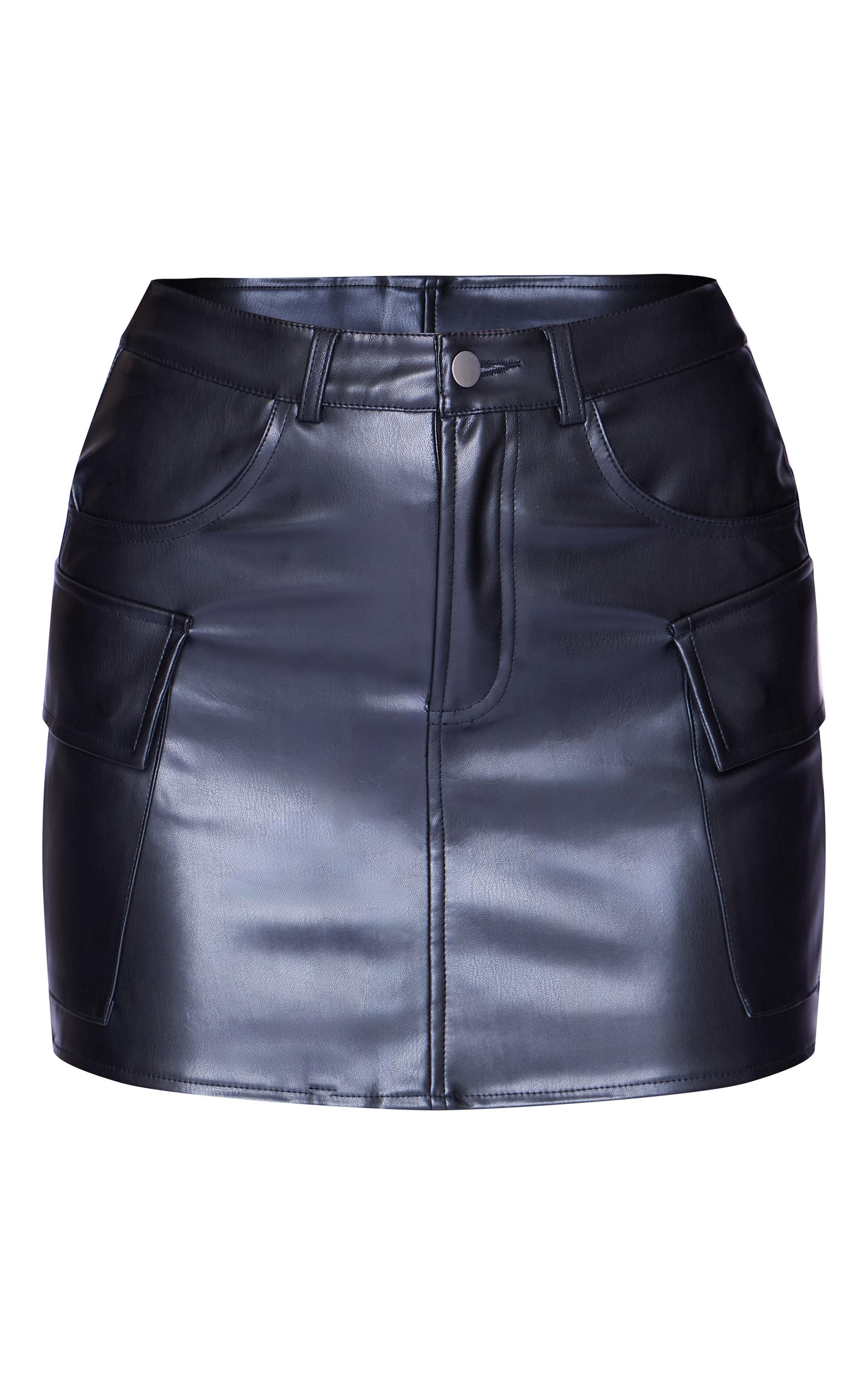 Black Faux Leather Cargo Micro Mini Skirt Product Image