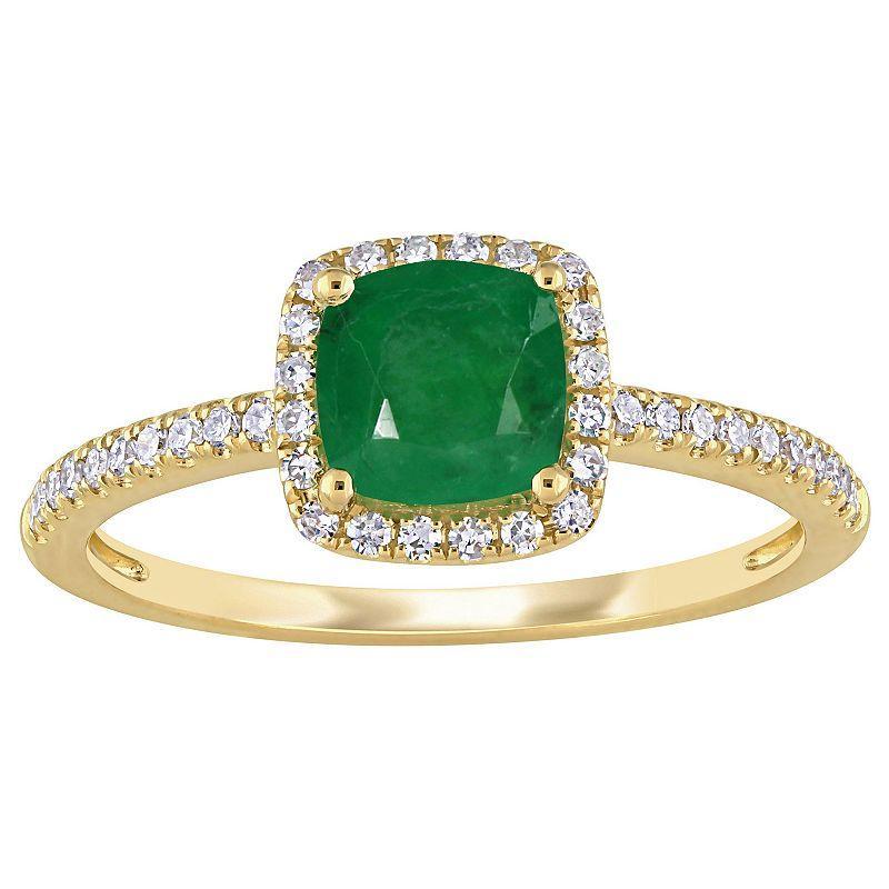 Stella Grace 14k Gold Emerald & 1/5 Carat T.W. Diamond Square Halo Ring, Womens Product Image