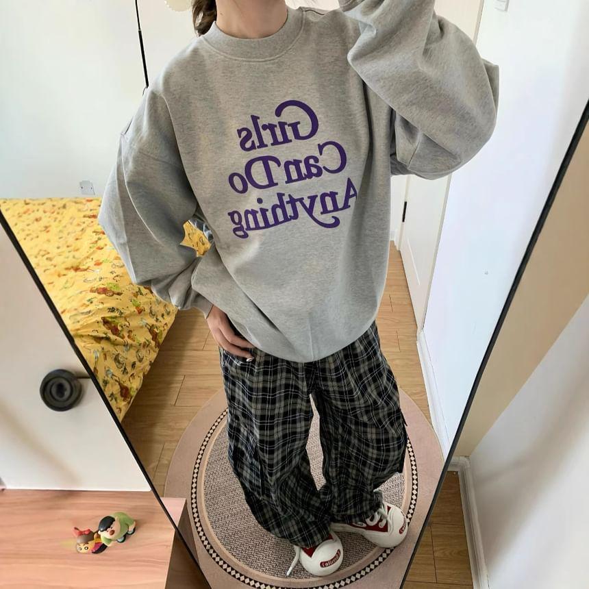 Long Sleeve Lettering Print Loose-Fit Sweatshirt Product Image