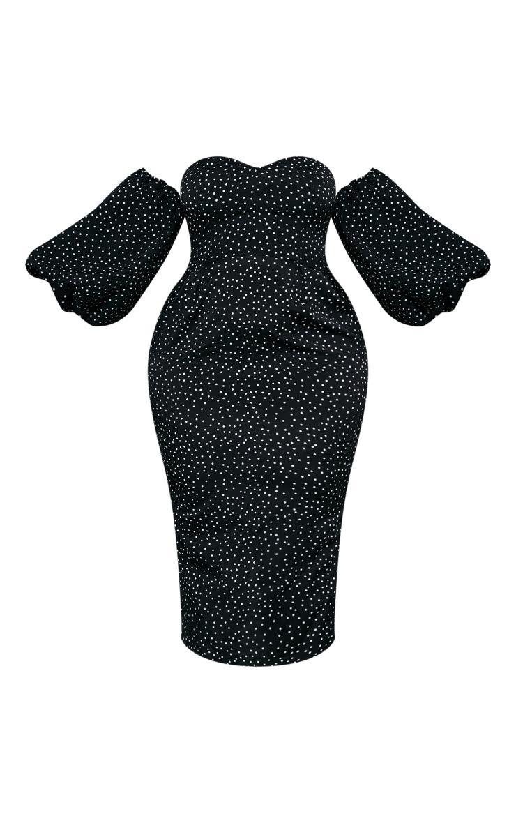 Plus Black Polka Dot Bandeau Puff Sleeve Midi Dress Product Image