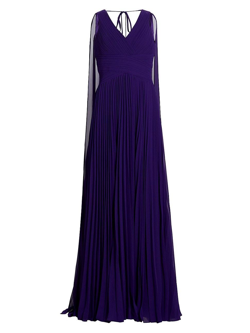 Womens Pleated Chiffon Cape A-Line Gown Product Image