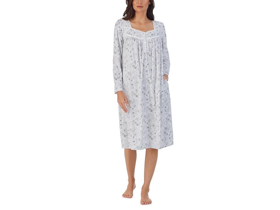 Eileen West Long Sleeve Waltz Microfleece Gown (Grey Print) Women's Pajama Product Image