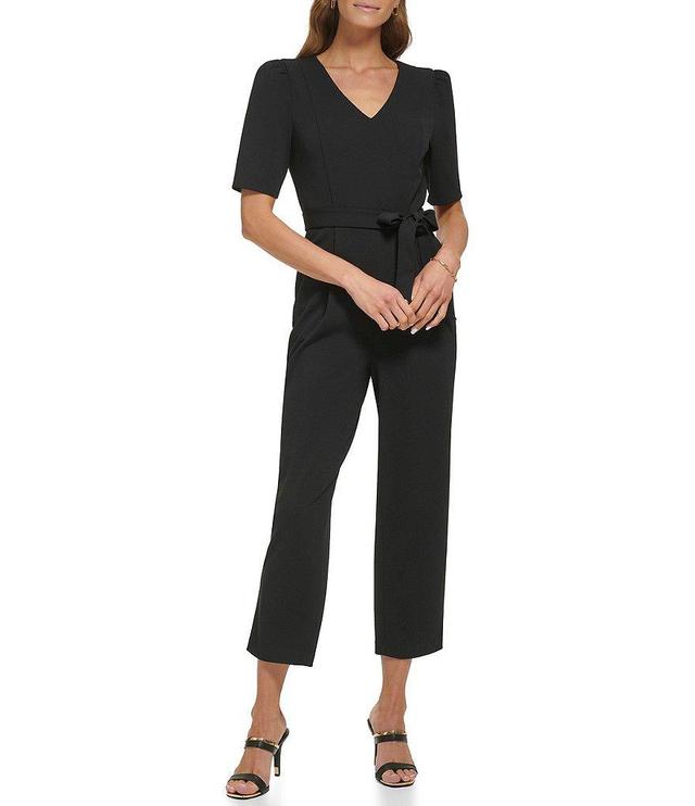 DKNY by Donna Karan V-Neck Puff Sleeve Knit Jumpsuit Product Image