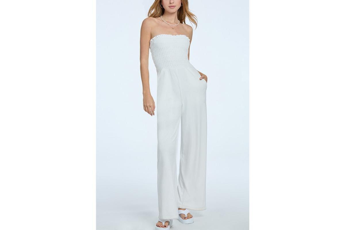 Women's Classic Velour Smocked Sleeveless Jumpsuit Product Image