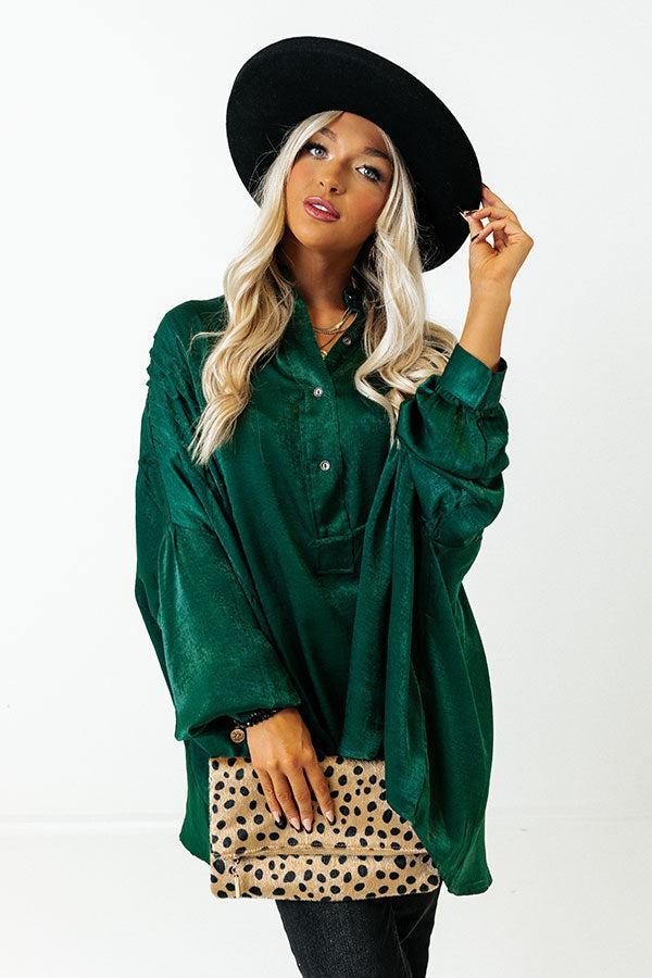 Apple Cider Sips Satin Shift Top In Hunter Green Product Image