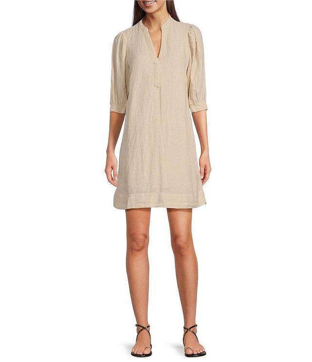 Lilly Pulitzer Mialeigh Linen Split V-Neck Elbow Puff Sleeve Shift Dress Product Image