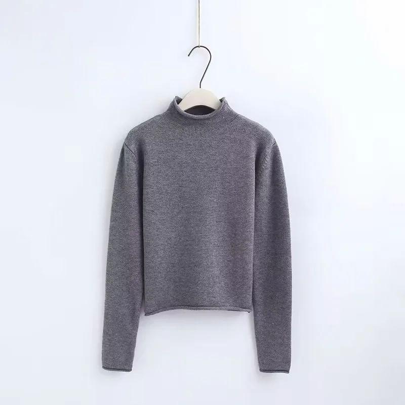 Mock Neck Plain Sweater Product Image