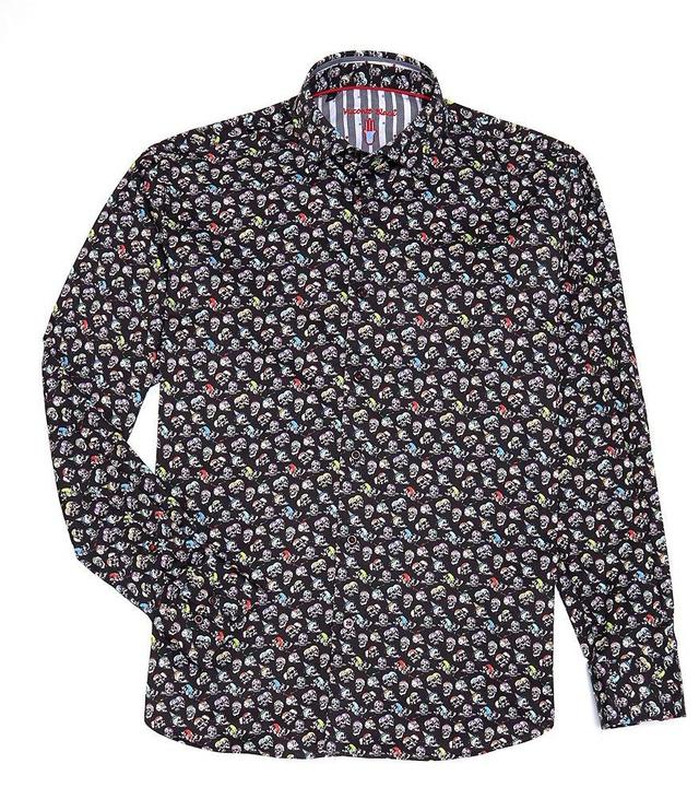 Visconti Multi-Color Skulls Print Stretch Long-Sleeve Woven Shirt Product Image