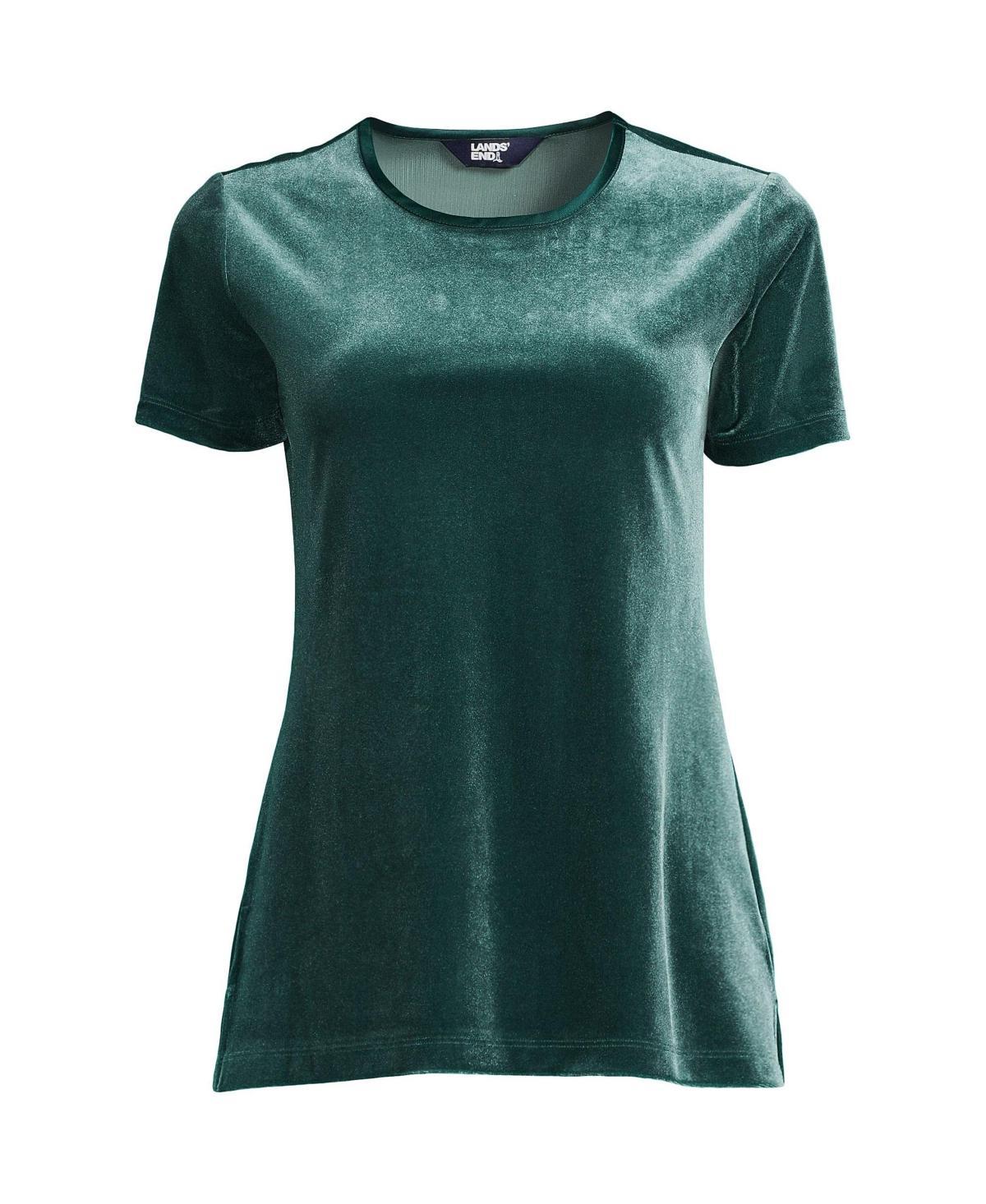 Lands End Womens Plus Size Short Sleeve Velvet Crew Neck Top Product Image