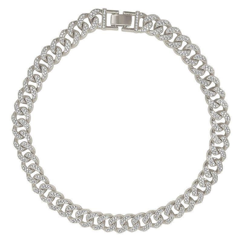 Adornia Cubic Zirconia Flat Curb Chain Necklace, Womens Silver Tone Product Image