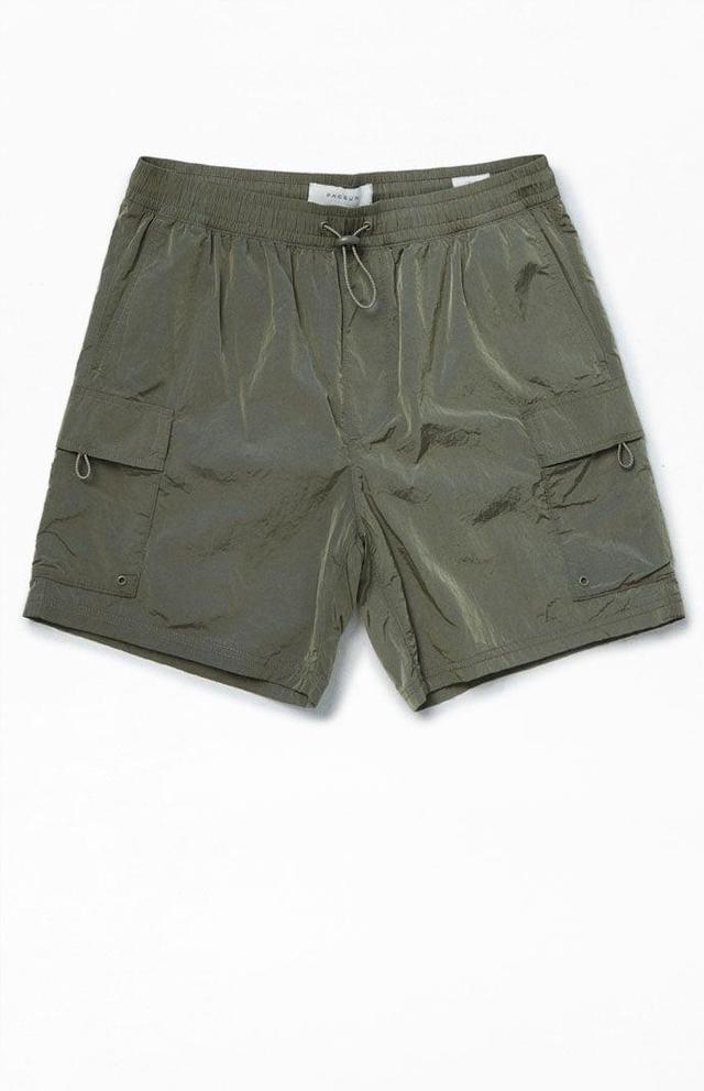 Men's Olive Nylon Cargo Shorts Product Image