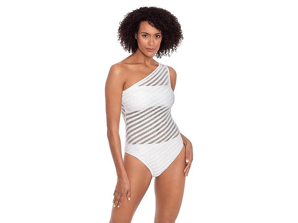 LAUREN Ralph Lauren Ottoman Mesh One Shoulder One-Piece Women's Swimsuits One Piece Product Image