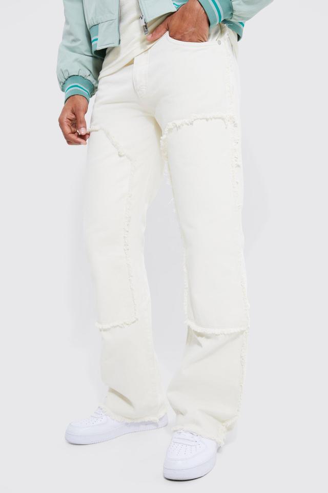 Baggy Rigid Flare Jeans With Frayed Worker Panel | boohooMAN USA Product Image