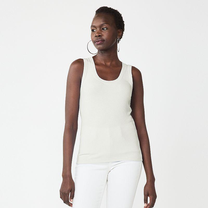 Womens Nine West Fitted Rib Tank White Product Image