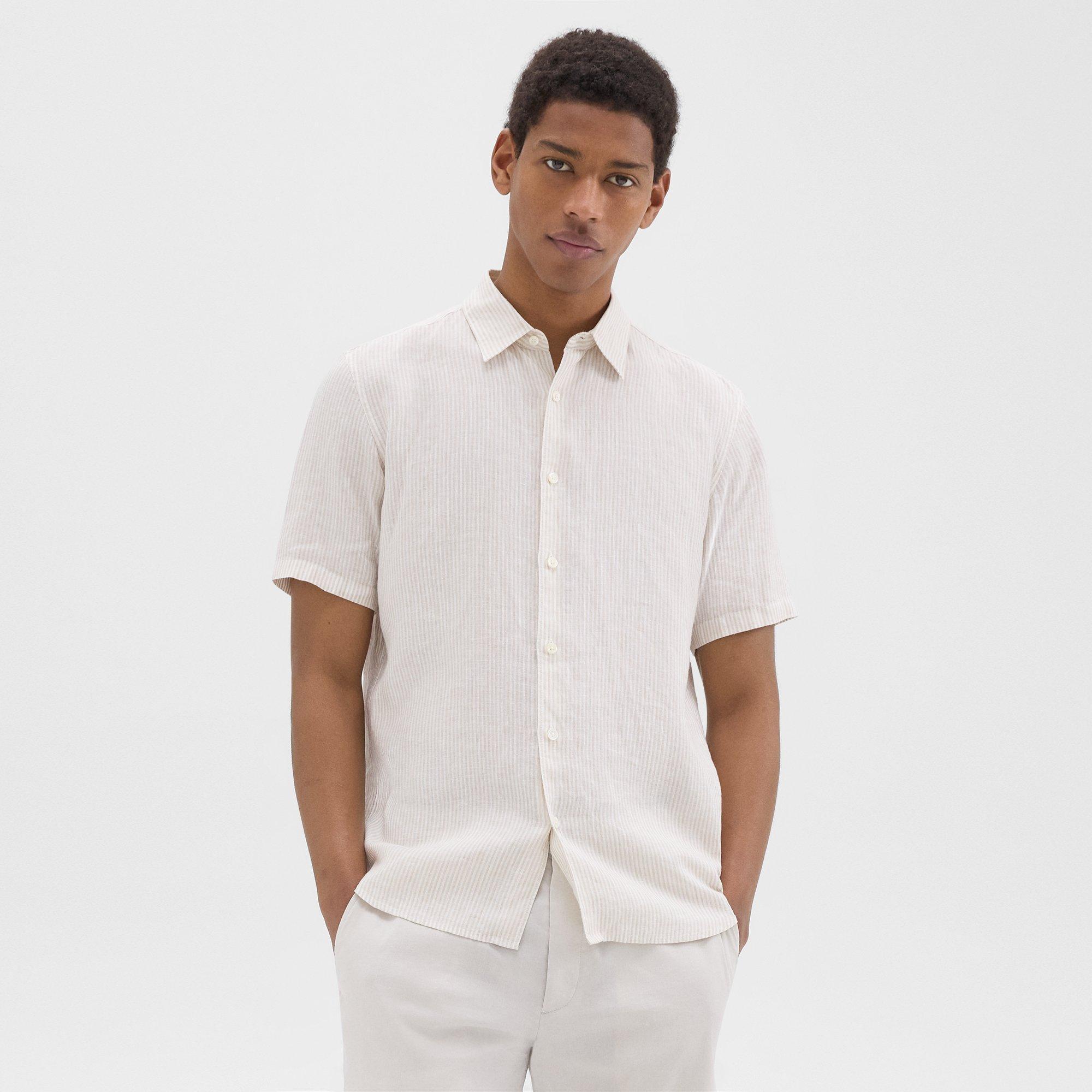 Relaxed Linen Irving Short-Sleeve Shirt | Theory Product Image