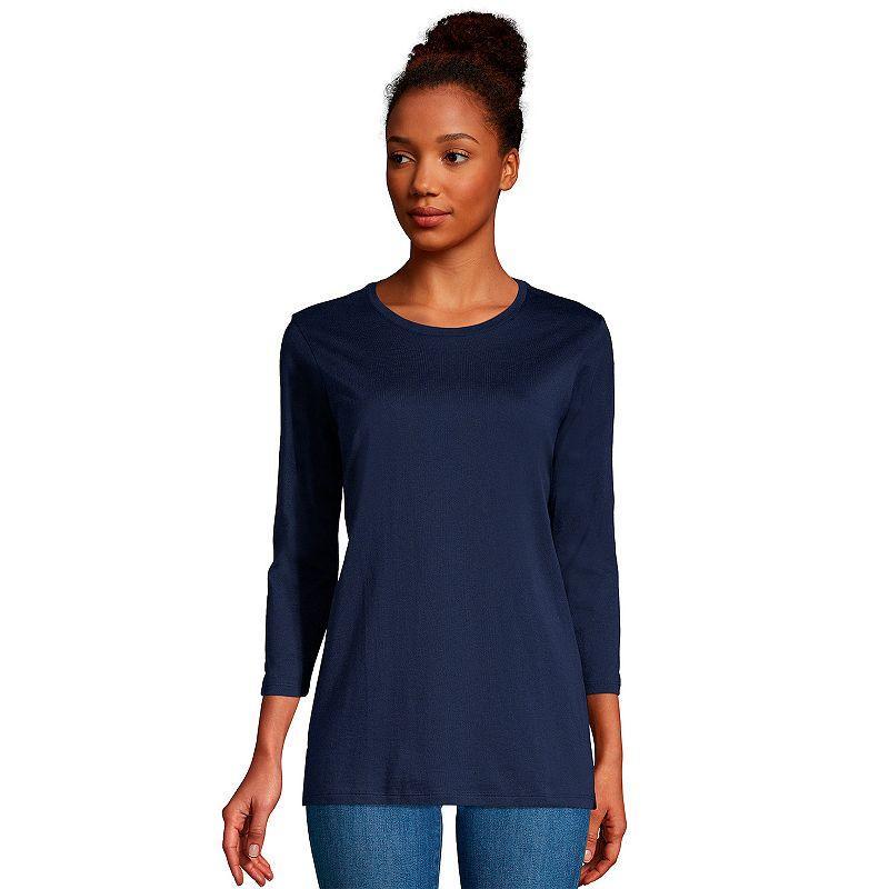 Petite Lands End 3/4-Sleeve Supima Cotton Crewneck Tunic, Womens Product Image