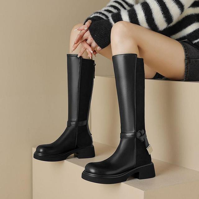 Platform Panel Knee High Boots Product Image