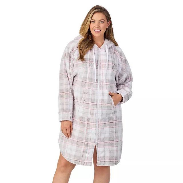 Plus Size Cuddl Duds Hooded Plush Zip Robe, Womens Product Image