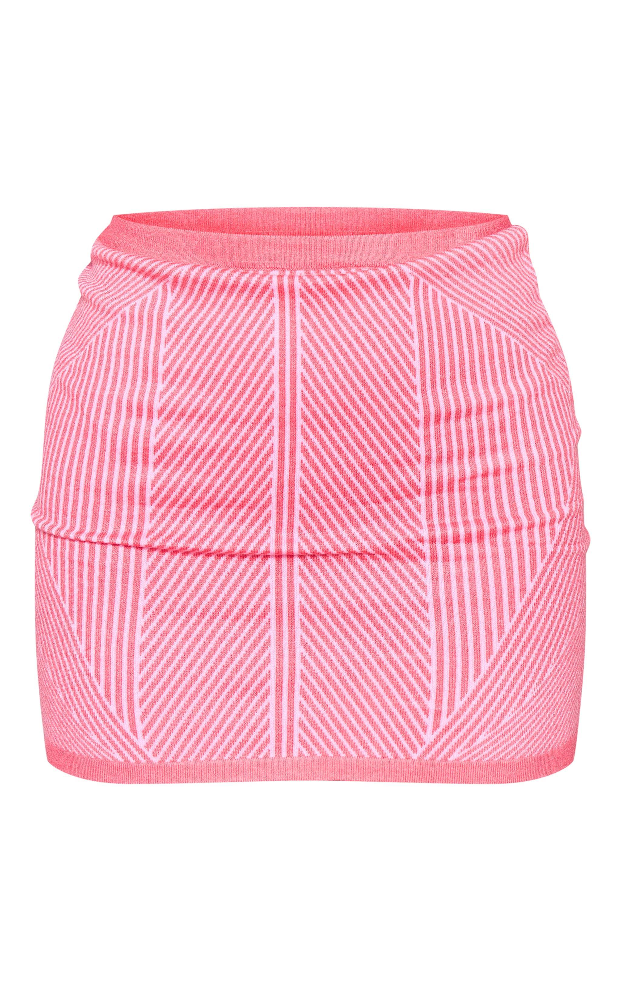 Pink Abstract Contour Two Tone Knit Mini Skirt Product Image