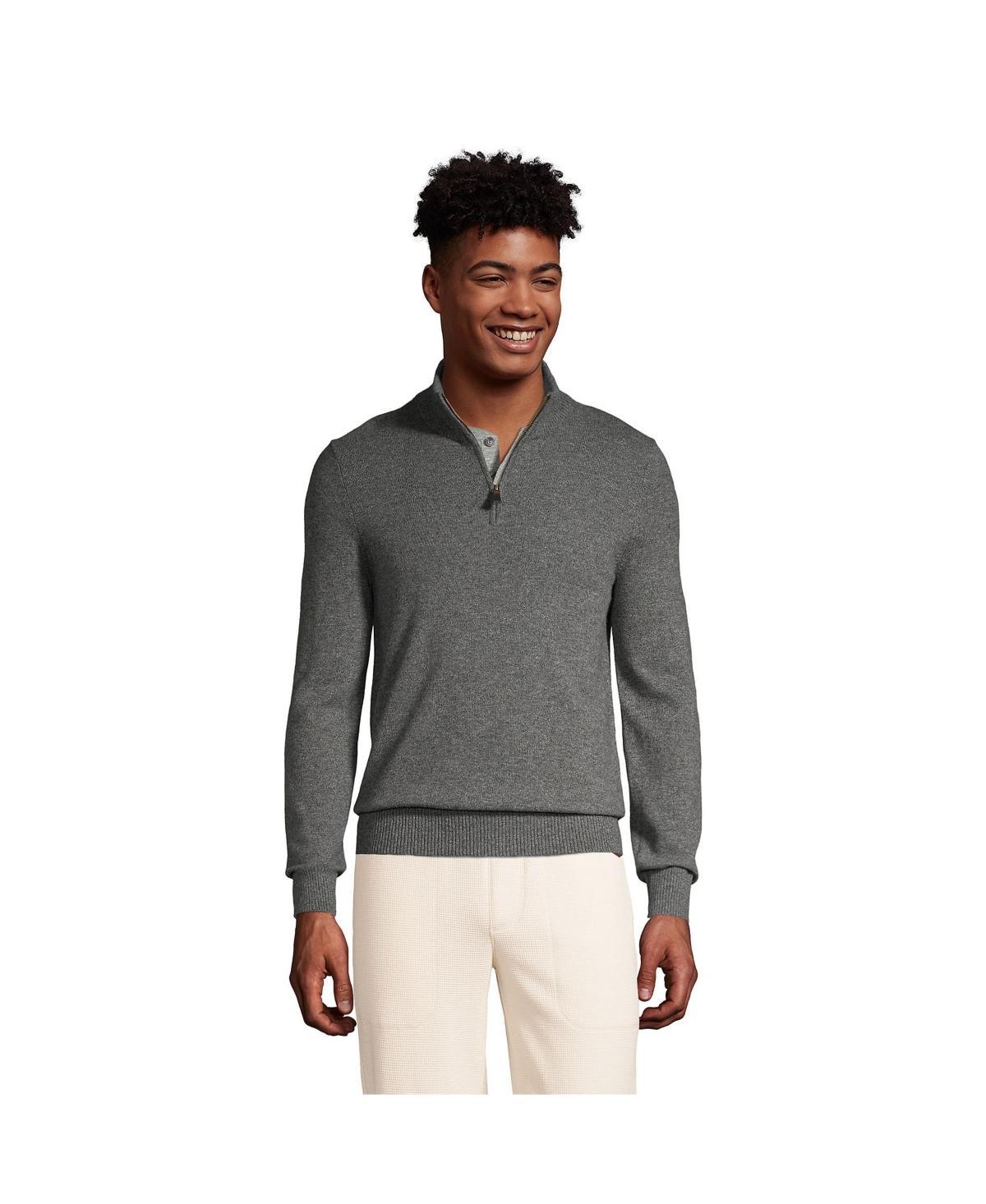 Mens Lands End Cashmere Quarter-Zip Sweater Northern Grey Product Image