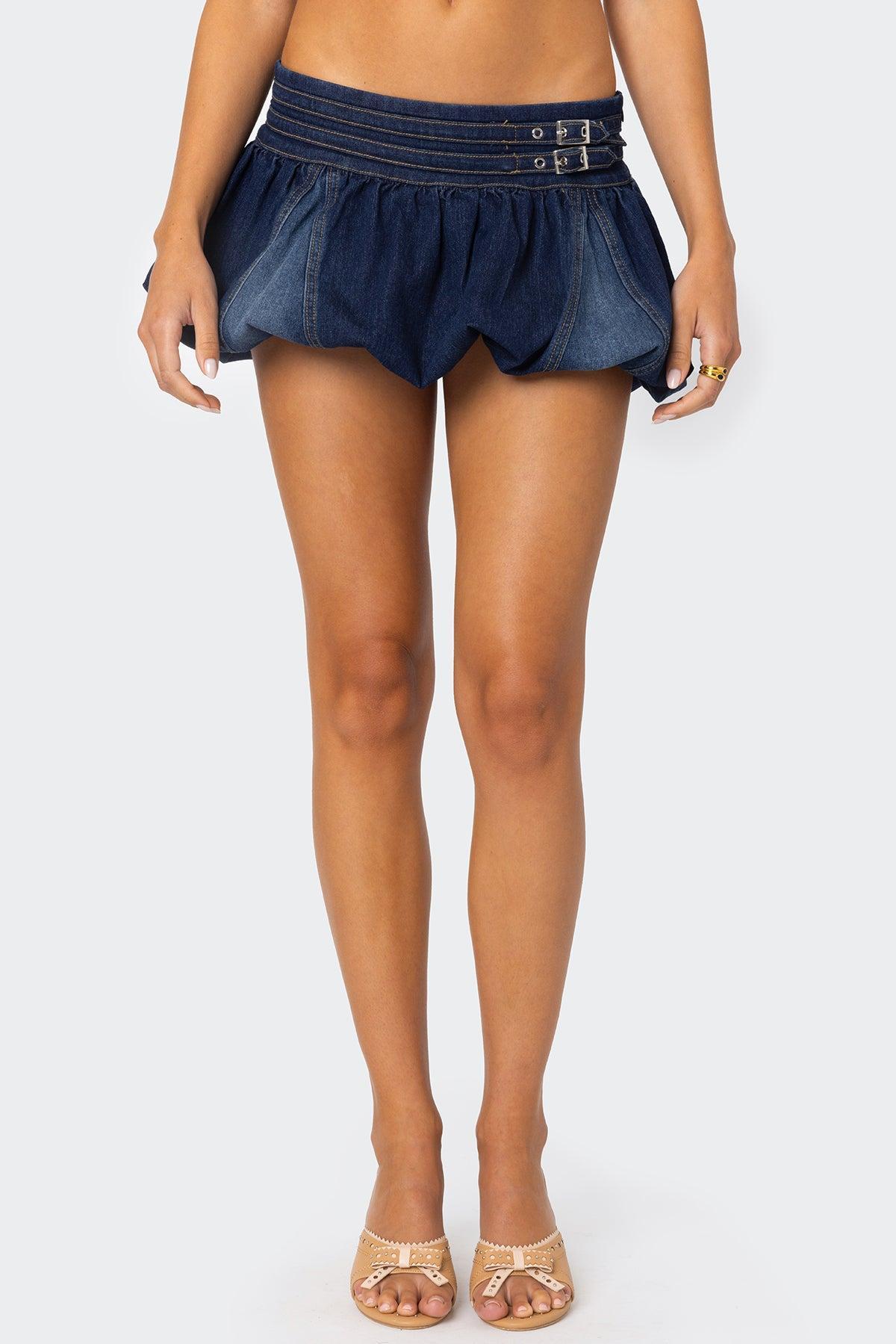 Double Belted Denim Bubble Skort Product Image