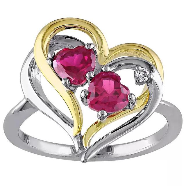 Stella Grace 2-Tone Silver Lab Created Ruby & Diamond Accent Double Heart Ring, Womens Red Product Image