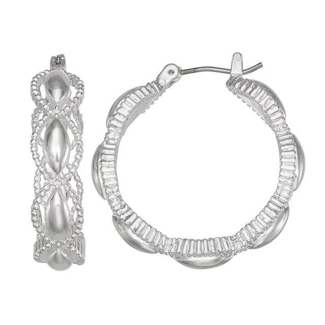 Napier Silver Tone Textured Hoop Earrings, Womens Product Image