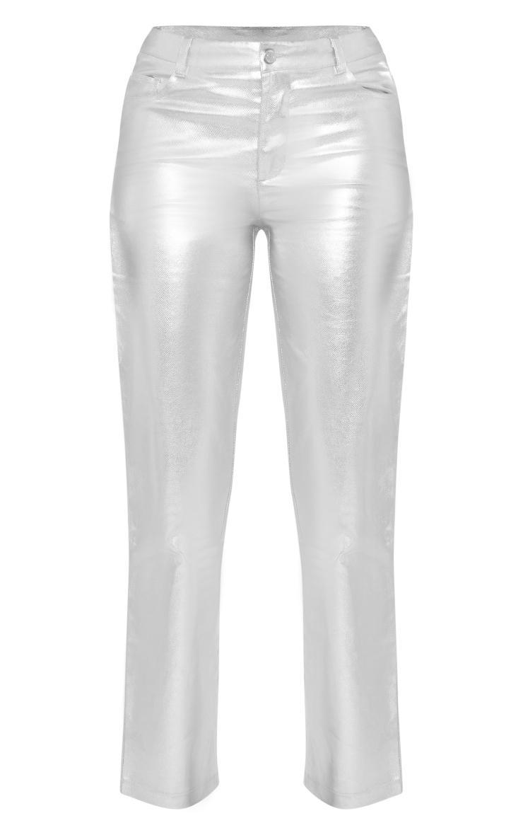 Silver Metallic Coated Denim Straight Leg Jeans Product Image