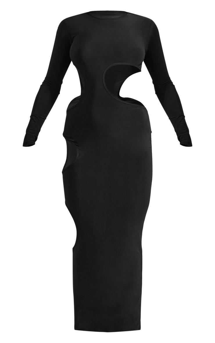 Black Slinky Multi Cut Out Long Sleeve Maxi Dress Product Image