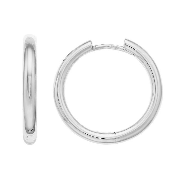 20 mm Polished Sterling Silver Huggie Hoop Earrings, Womens, White Product Image