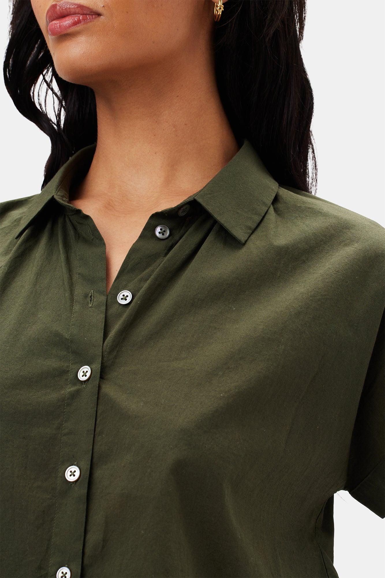 Renata Full Placket Blouse - Olive Green Product Image