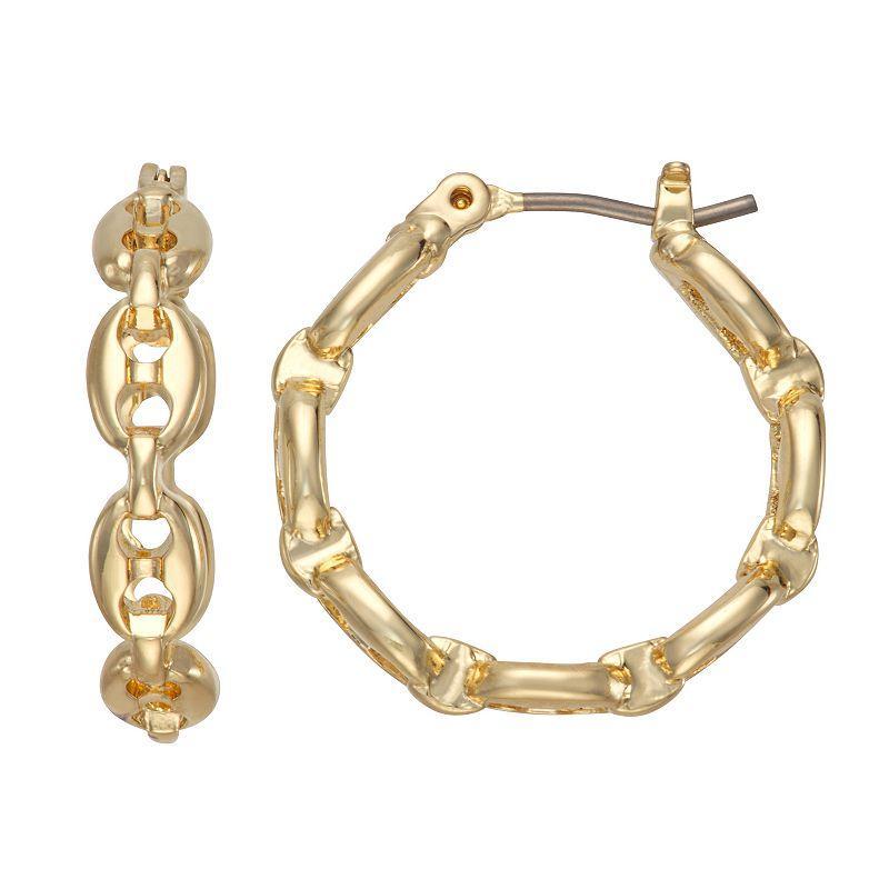 Nine West Gold Tone Chain Link Click-It Hoop Earrings, Womens Product Image