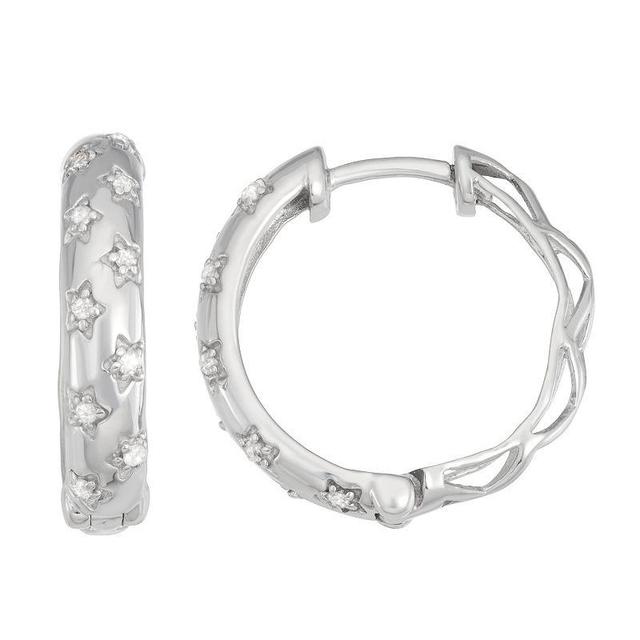 Sterling Silver 1/10 Carat T.W. Diamond Star Hoop Earrings, Womens, White Product Image