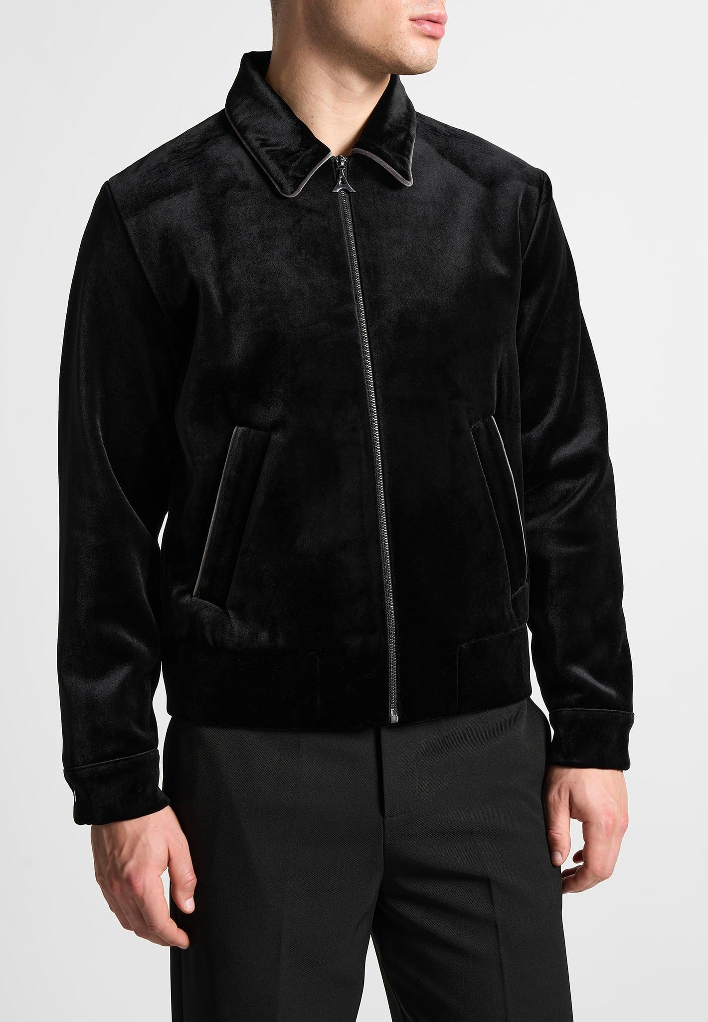 Velvet Jacket with Contrast Piping - Black Male Product Image