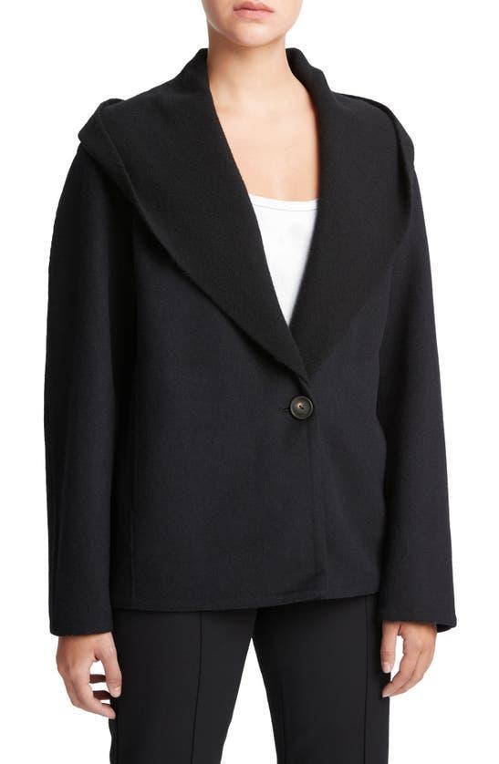 VINCE Knit Combo Hooded Wool Jacket In Black Product Image