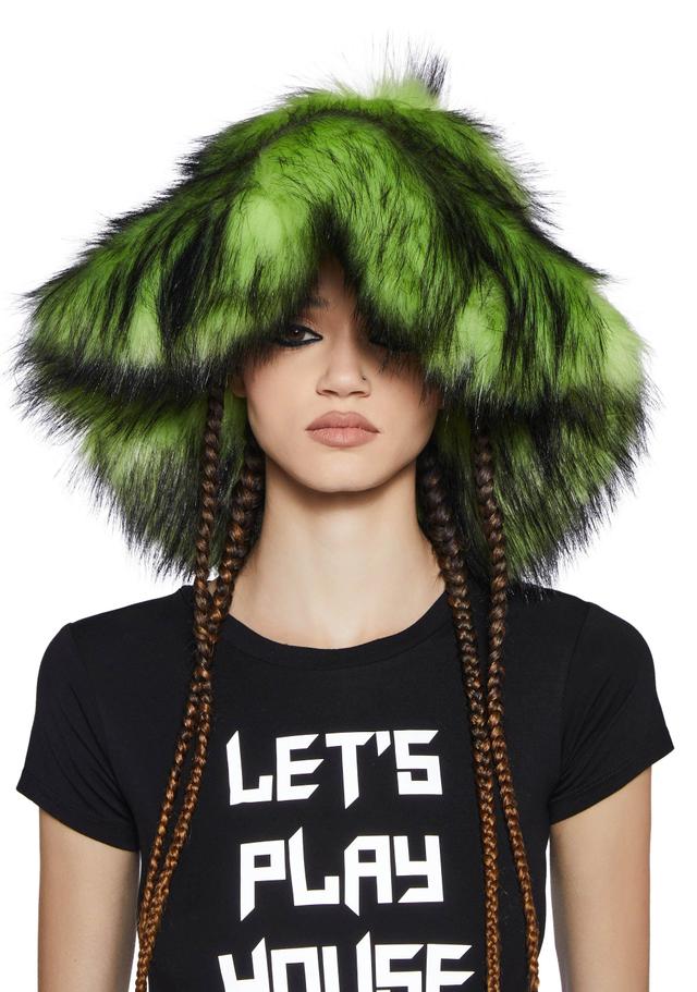 Large Fuzzy Faux Fur Bucket Hat - Green Product Image