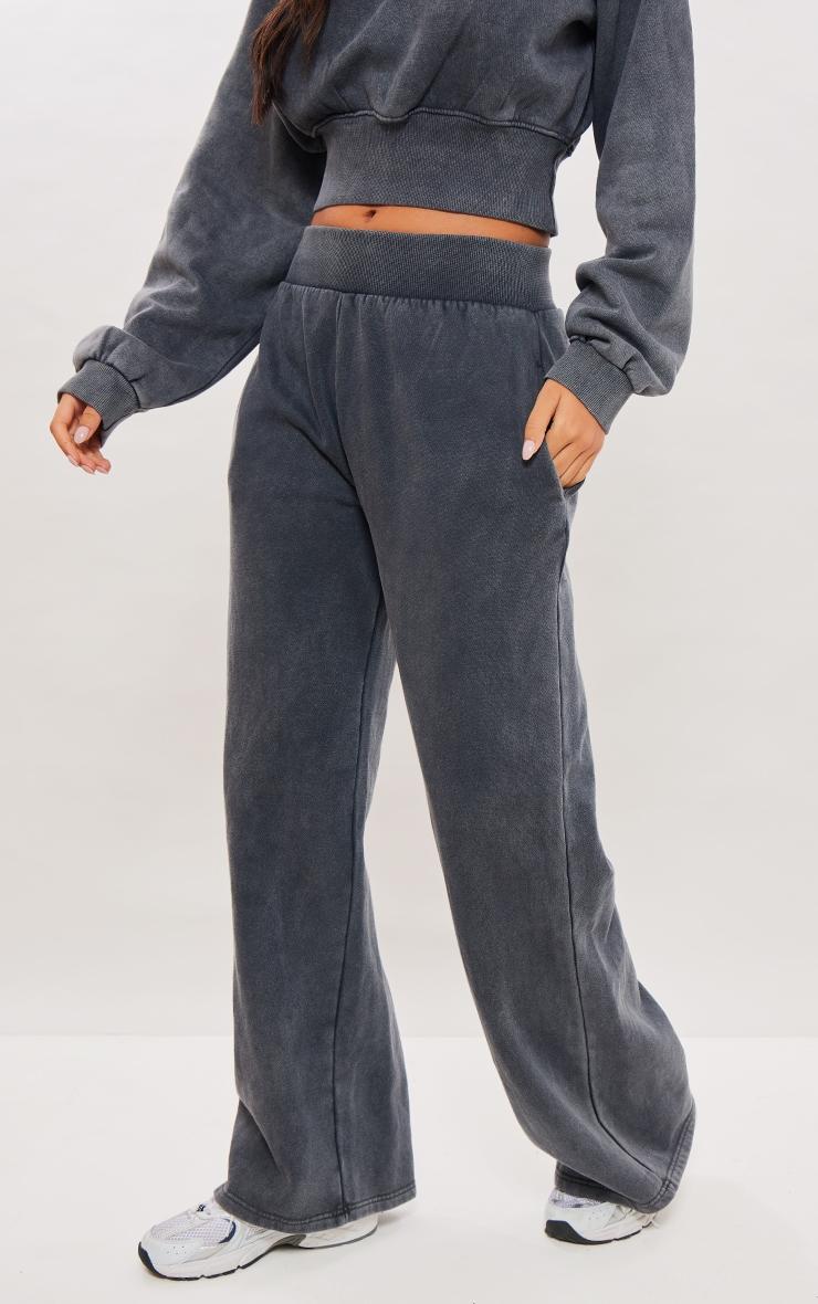 Tall Washed Charcoal High Waisted Wide Leg Sweatpants Product Image