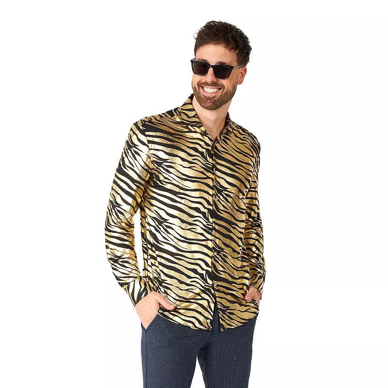 OppoSuits Mens Long-Sleeve Tiger-Print Shirt Product Image