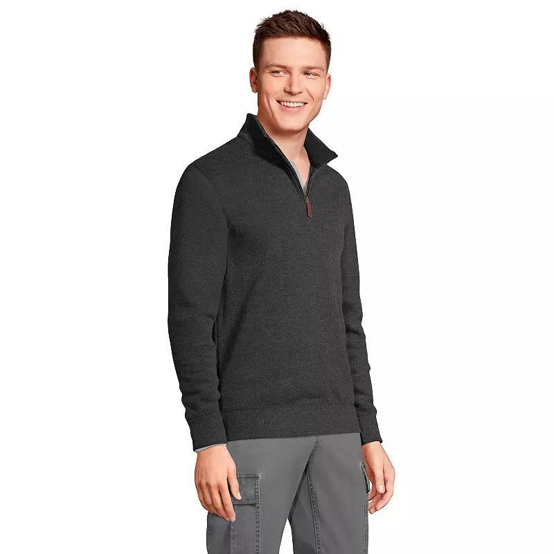 Mens Lands End Bedford Regular-Fit Ribbed Quarter-Zip Pullover Sweater Dark Grey Product Image