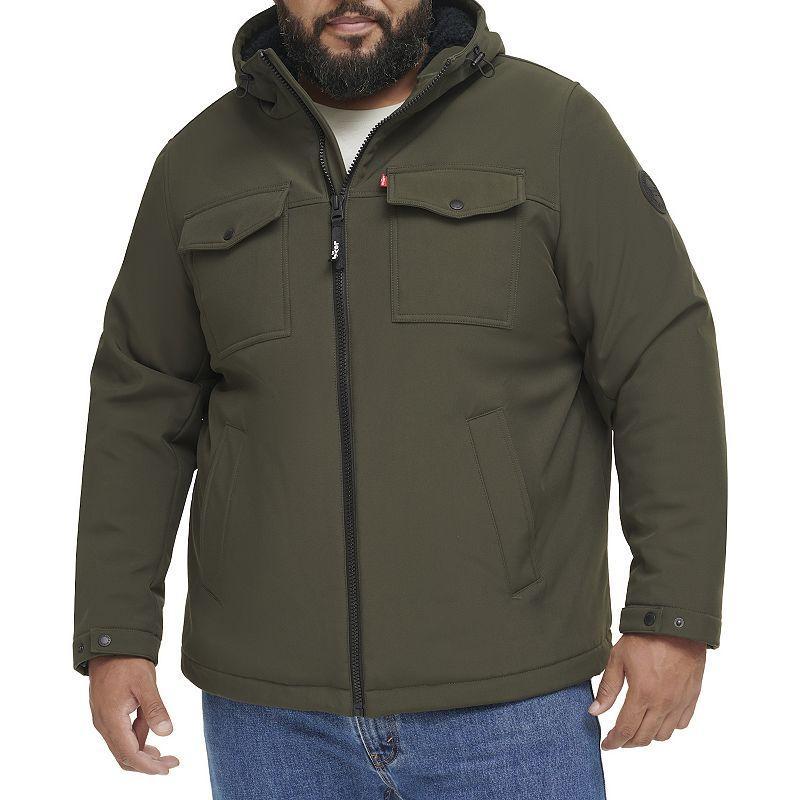 Big & Tall Levis Sherpa-Lined Hooded Softshell Utility Jacket, Mens Med Green Product Image