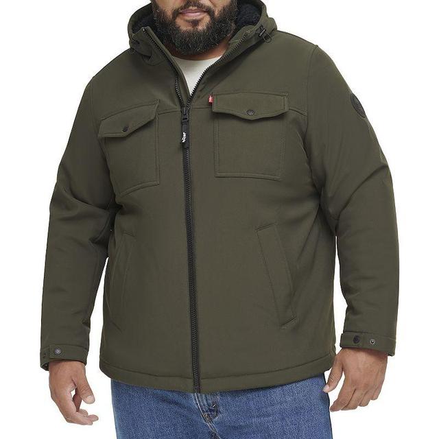 Big & Tall Levis Sherpa-Lined Hooded Softshell Utility Jacket, Mens Black Product Image