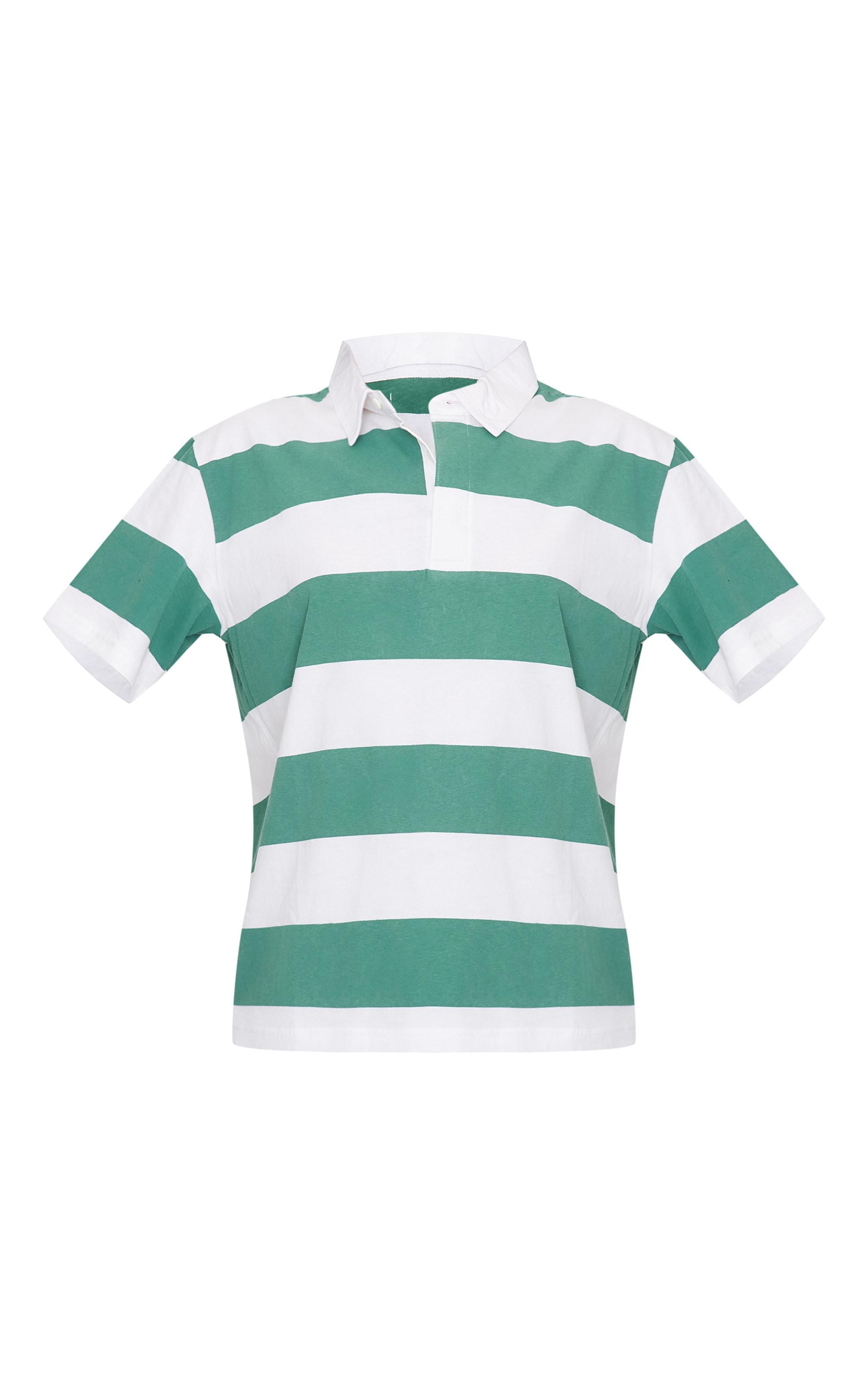 Green Chunky Striped Collared Oversized T Shirt Product Image