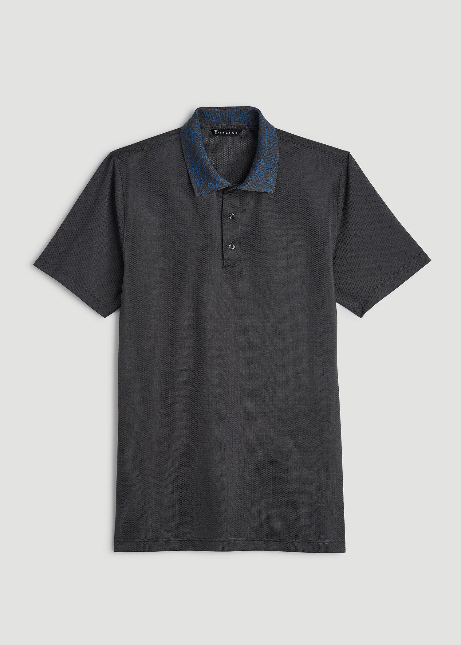 Jacquard Knit Collar Golf Polo Shirt for Tall Men in Steel Grey Male Product Image