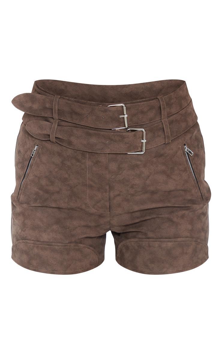 Brown Washed Faux Leather Belted Shorts Product Image