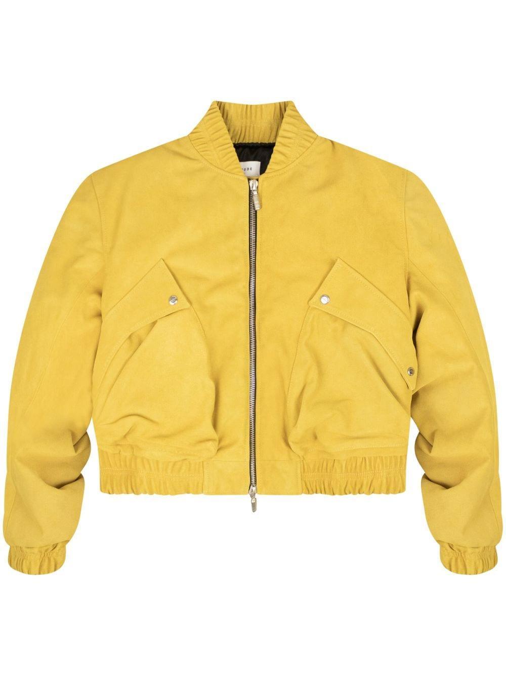 RHUDE Mustard Yellow Suede Bomber Jacket Product Image